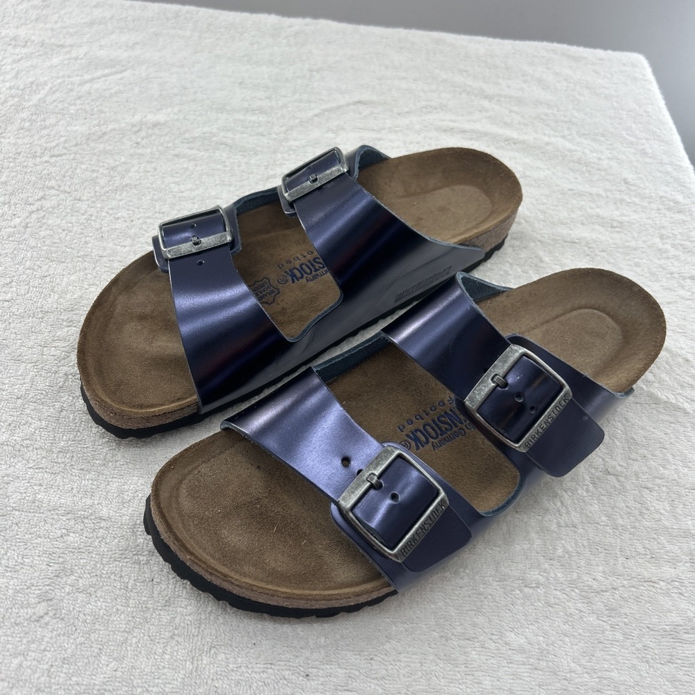 Birkenstock New w/o Box Arizona Metallic Dark Sapphire Sz 41 Womens 10 Cork Foot - Picture 8 of 8